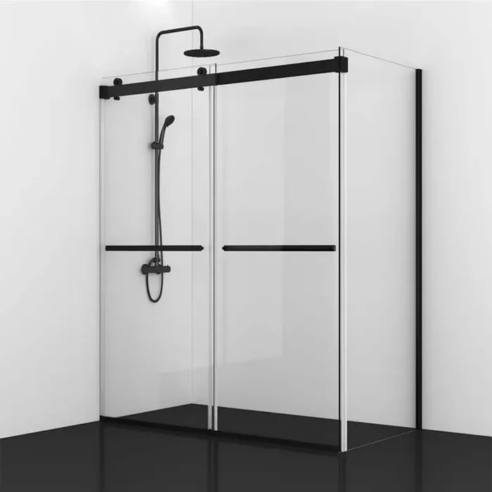Spezia 60 in. W x 76 in. H Sliding Frameless Corner Shower Enclosure in Matte Black with Clear Tempered Glass