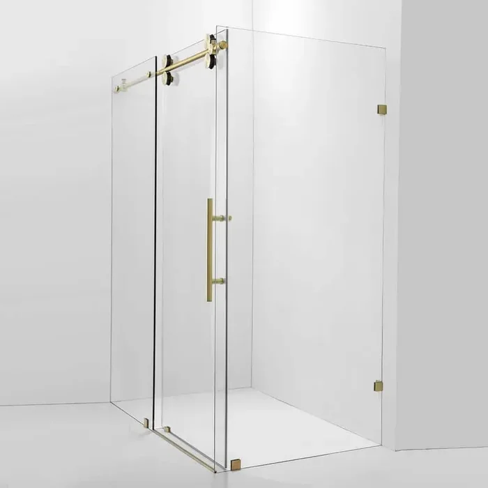 Spezia 60 in. W x 78 in. H Rectangular Single Sliding Frameless Corner Shower Enclosure in Brushed Gold