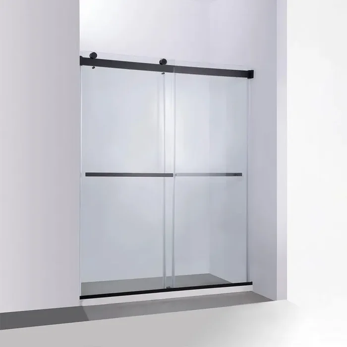 Spezia 64 in. W x 76 in. H Double Sliding Seimi-Frameless Shower Door in Matt Black with Clear Glass