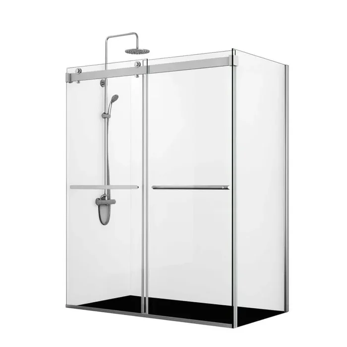 Spezia 64 in. W x 76 in. H Rectangle Double Sliding Semi Frameless Shower Enclosure in Polished Chrome with Clear Glass