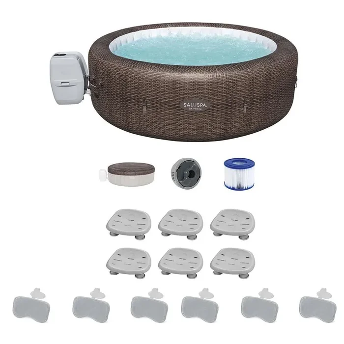 St Moritz 7-Person 180-Jet Inflatable Hot Tub with Spa Seat (6-Pack) and Headrest Pillow (3-Pack)