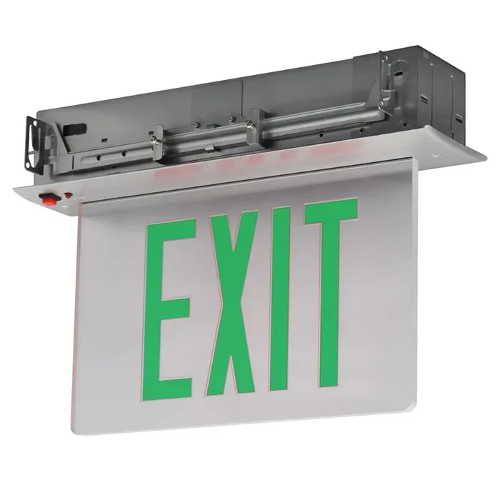 Standard-BL Recessed Edgelit Aluminum Exit Sign Double Face Green Letters Mirror Panel Aluminum Trim Plate AC Only (RELZXTE2GMASPV)