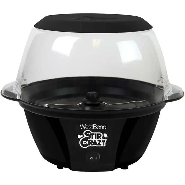 Stir Crazy 6 oz. Black Electric Hot Oil Popcorn Popper Machine with Stirring Rod Large Lid with Improved Butter Melting