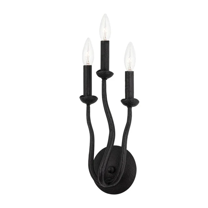 Troy Lighting – B1083-BI – Three Light Wall Sconce – Reign – Black Iron – B1083BI