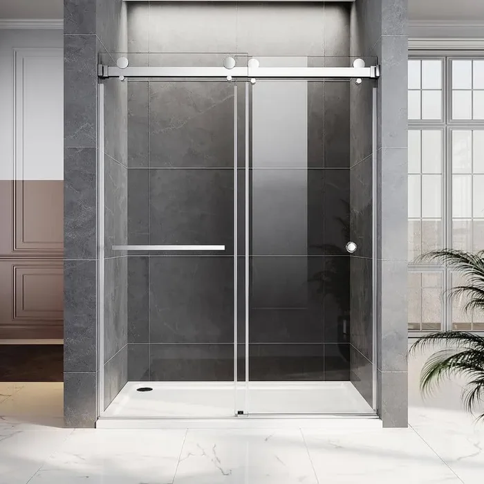 UKD01 56 to 60 in. W x 80 in. H Double Sliding Frameless Shower Door in Chrome, EnduroShield 3/8 in. Clear Glass