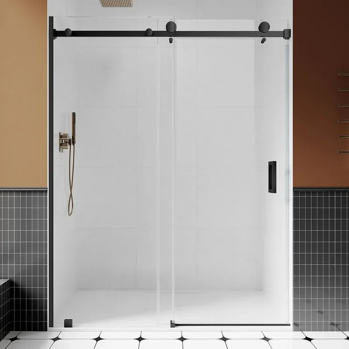 UKS05 46 to 49 in. W x 76 in. H U-Channel Sliding Frameless Shower Door in Matte Black, EnduroShield 3/8 in. Clear Glass