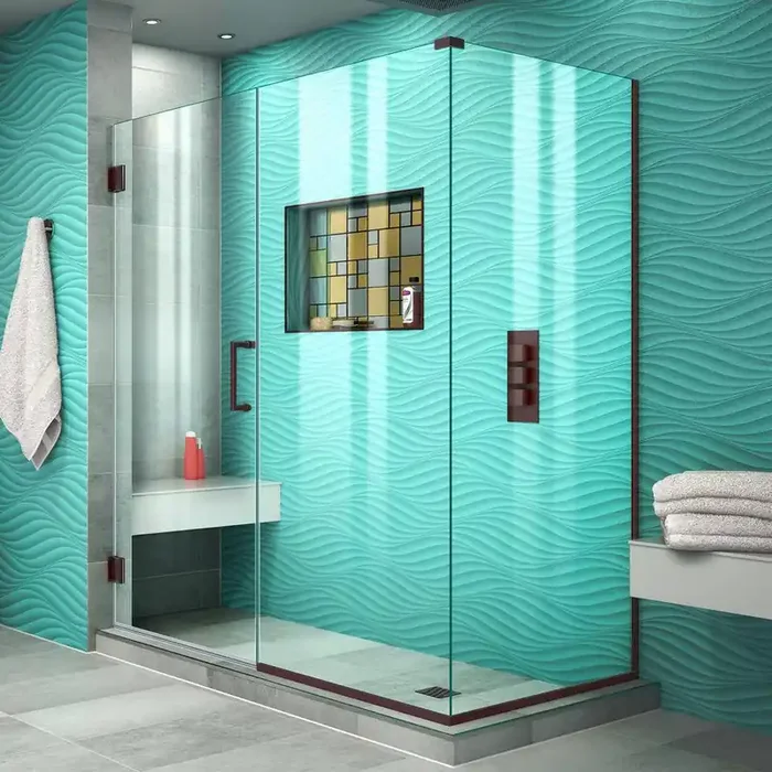 Unidoor Plus 55 in. W x 34-3/8 in. D x 72 in. H Frameless Hinged Shower Enclosure in Oil Rubbed Bronze