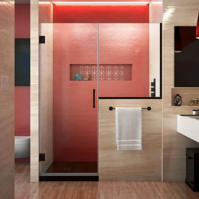 Unidoor Plus 65 to 65.5 in. x 72 in. Frameless Hinged Shower Door in Matte Black