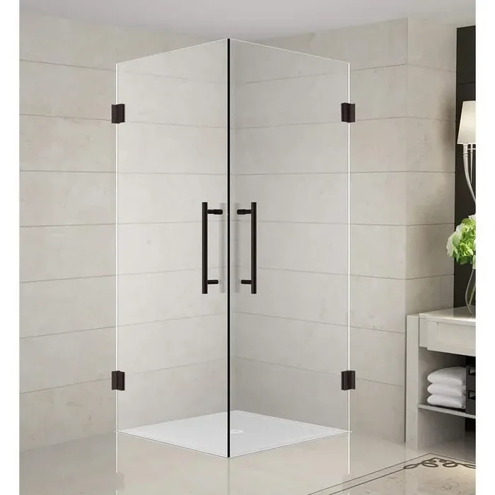 Vanora 32 in. x 72 in. Frameless Hinged Corner Shower Enclosure in Bronze