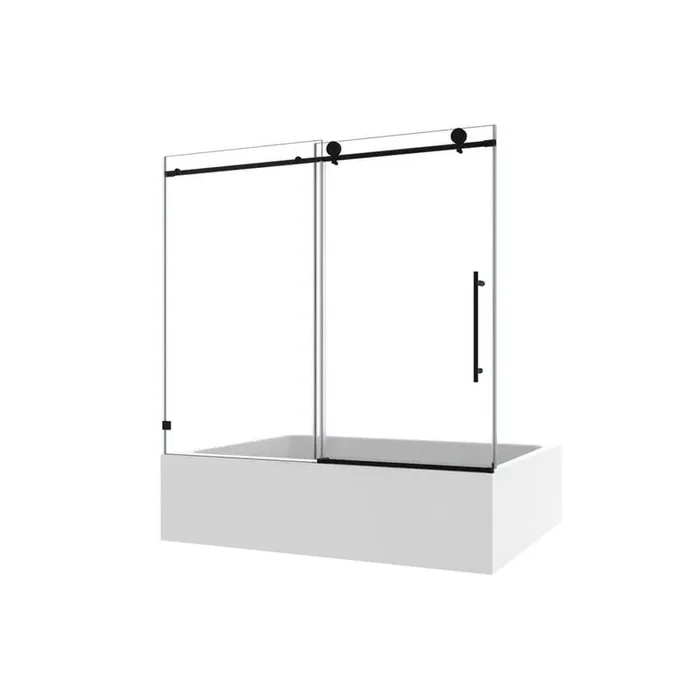 Vitrina 60 in. W x 63 in. H Sliding Frameless Tub Door in Matte Black with Clear Glass