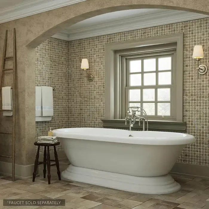 W-I-D-E Series Mendham 60 in. Acrylic Freestanding Pedestal Bathtub in White, Drain in Brushed Nickel