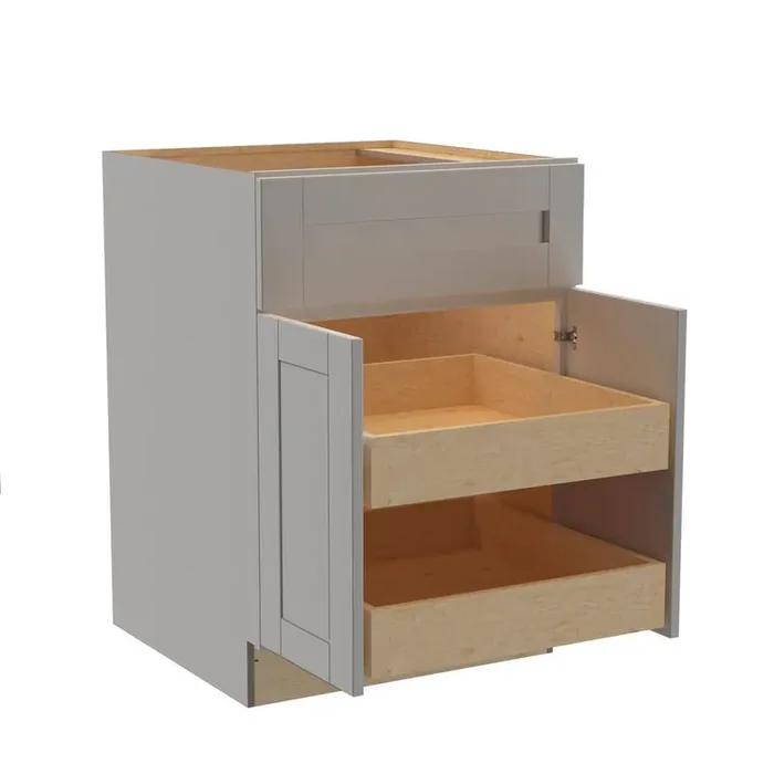 Washington Veiled Gray Plywood Shaker Assembled Base Kitchen Cabinet FH 2 ROT Soft Close 24 in W x 24 in D x 34.5 in H