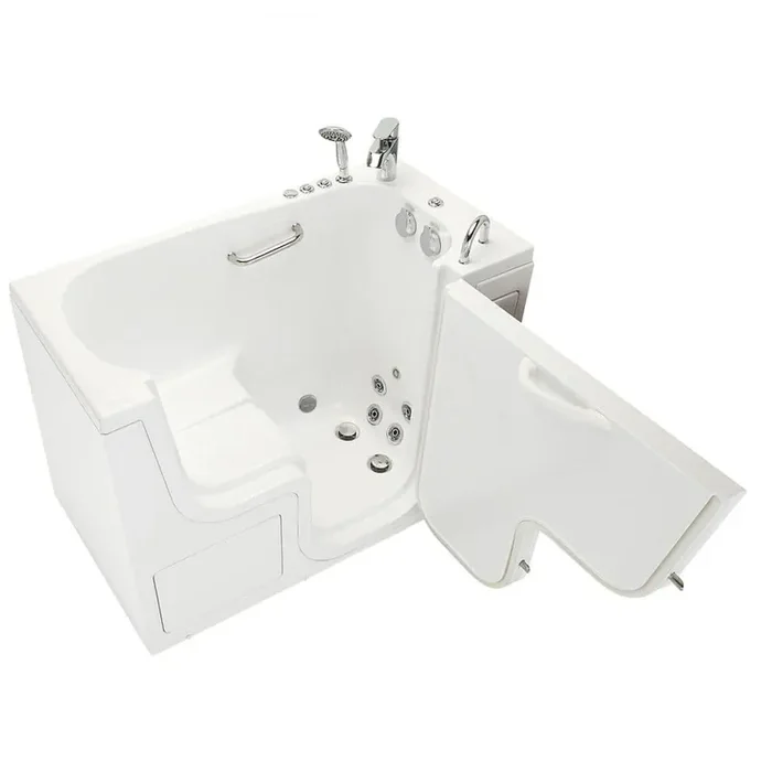 Wheelchair 26 52 in. Walk-In Whirlpool Bathtub in White with Independent Foot Massage, Fast Fill Faucet, RH Drain