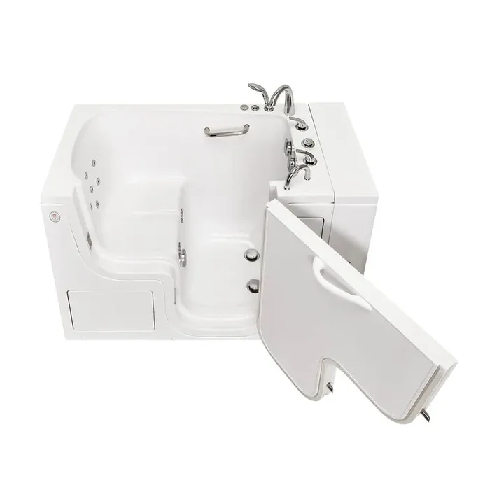 Wheelchair Transfer 52 in. Acrylic Walk-In Whirlpool Bathtub in White with Faucet Set, Heated Seat, RHS 2 in. Dual Drain
