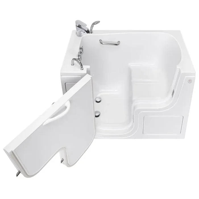 Wheelchair Transfer30 52 in. Acrylic Soaking Walk-in Tub in White, Fast Fill Faucet, Heated Seat, Left 2 in. Dual Drain