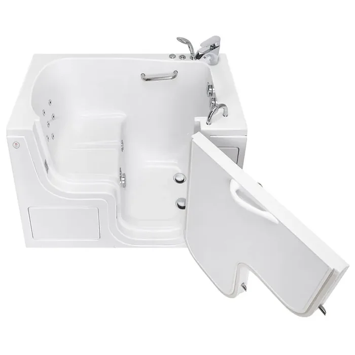Wheelchair Transfer30 52 in. Acrylic Walk-In Whirlpool Bathtub in White, Fast Fill Faucet, Heated Seat, RHS Dual Drain