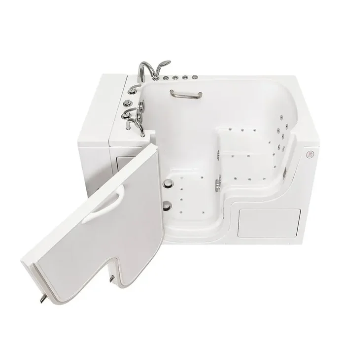 Wheelchair Transfer32 52 in. Walk-In Whirlpool and Air Bath Bathtub in White, Fast Fill Faucet,Heated Seat,LH Dual Drain