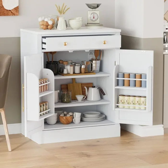 White with faux marble veneer top Pantry Organizer with Adjustable Shelves;Removable Shelves;Stackable Shelves