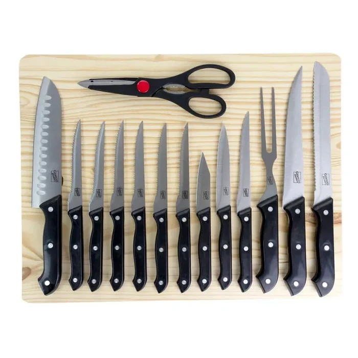 Wildcraft 15-Piece Stainless Steel Knife Set with Pine Wood Cutting Board