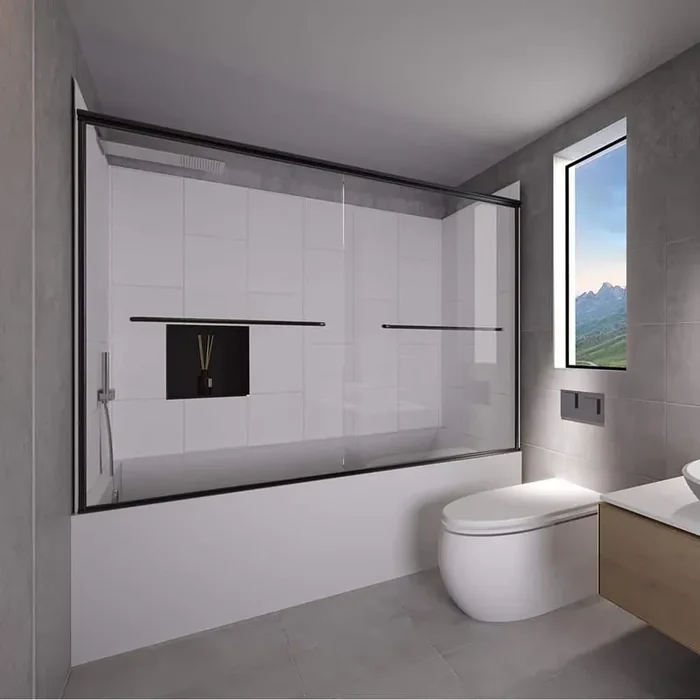 Winter White-Rainier 60 in. L x 30 in. W x 83 in. H Rectangular Tub/ Shower Combo Unit in Matte Black Left Drain