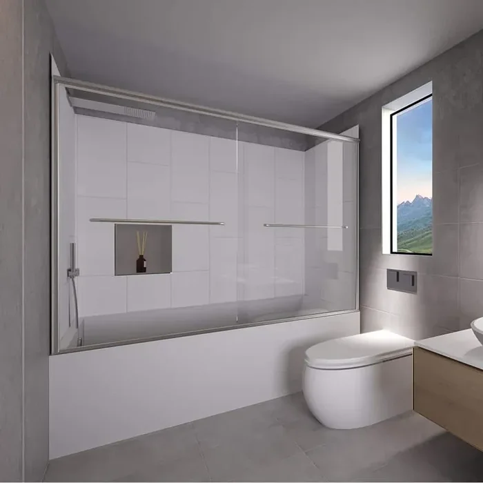 Winter White-Rainier 60 in. L x 36 in. W x 83 in. H Rectangular Tub/ Shower Combo Unit in Chrome Left Drain