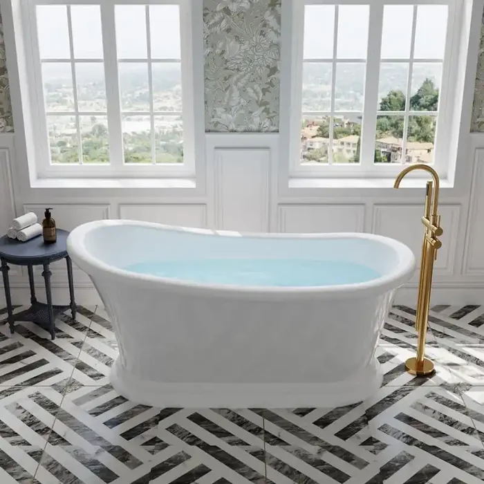 York 67 in. x 29 in. Acrylic Freestanding Soaking Bathtub with Drain and Slotted Overflow in Glossy White