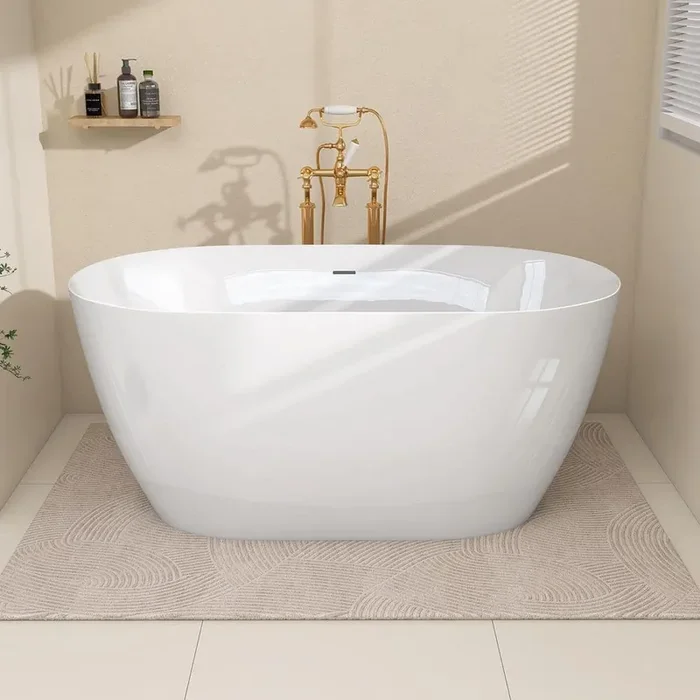Zey 51 in. x 27.5 in. Acrylic Free Standing Bath Tub Flatbottom Freestanding Soaking Bathtub with Pop-Up Drain in White