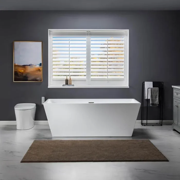 Zurich 67 in. Acrylic FlatBottom Rectange Bathtub with Brushed Nickel Overflow and Drain Included in White